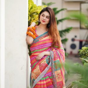 Batik Silk Moslin Saree Digital Print with Blouse Pieces Premium Quality
