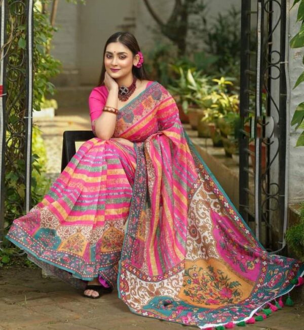 Chandery Silk Saree with Blouse Pieces Premium Quality - Image 2