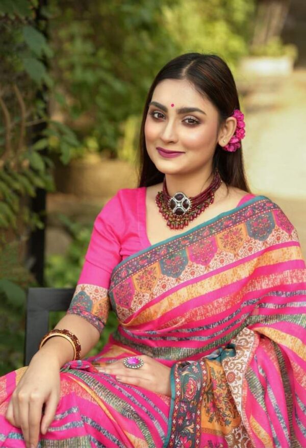 Chandery Silk Saree with Blouse Pieces Premium Quality - Image 3