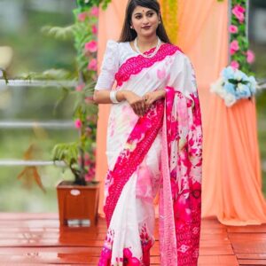 Chandari Silk Saree with Blouse Pieces Digital Print
