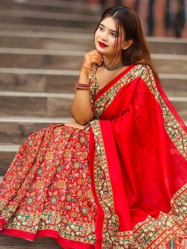 Semi Mosline Silk Tangail Saree with Blouse Pieces - Image 3